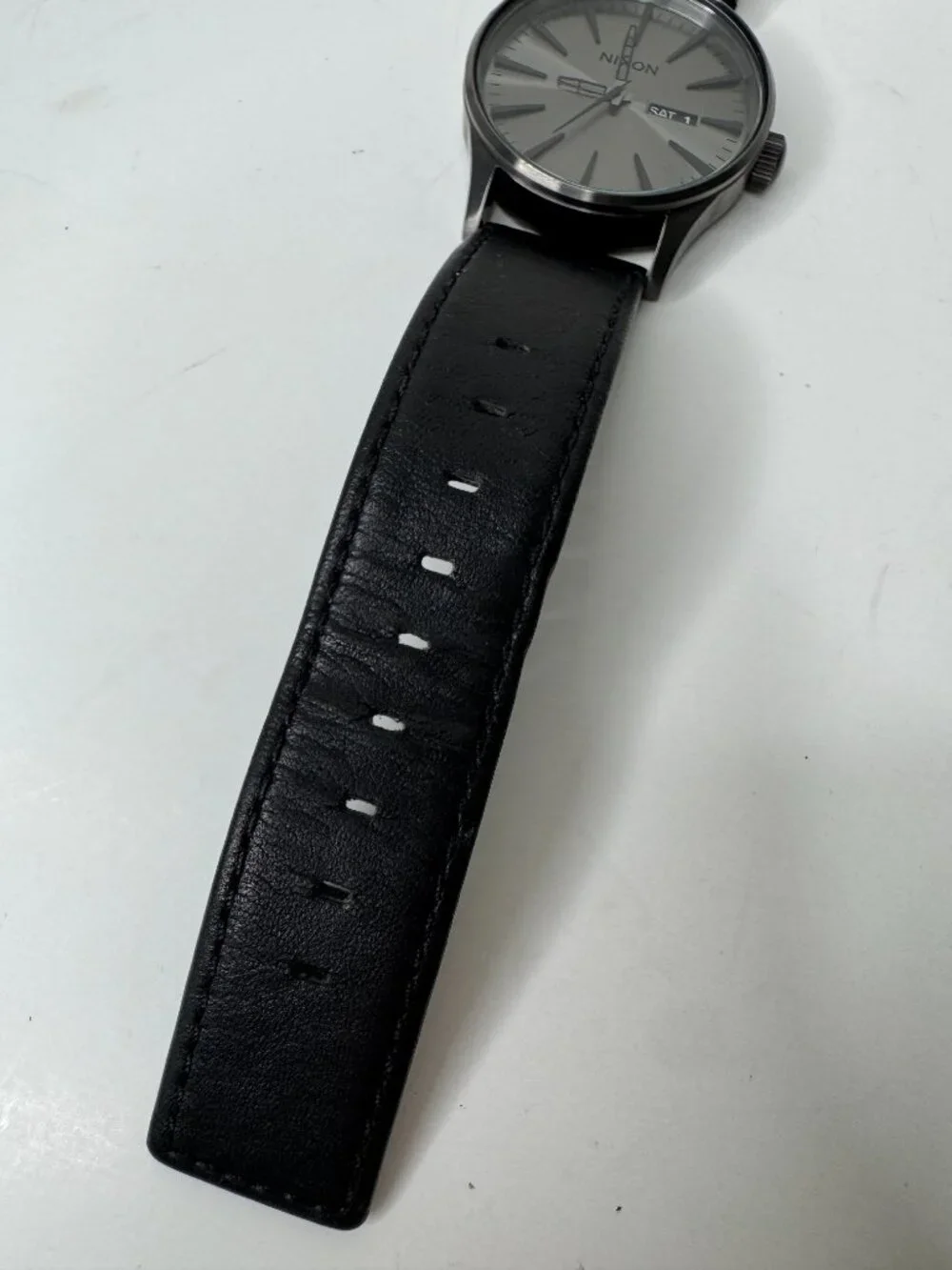 Nixon The Sentry Stainless Steel Watch Black Leather Band Gunmetal Stainless Ste
